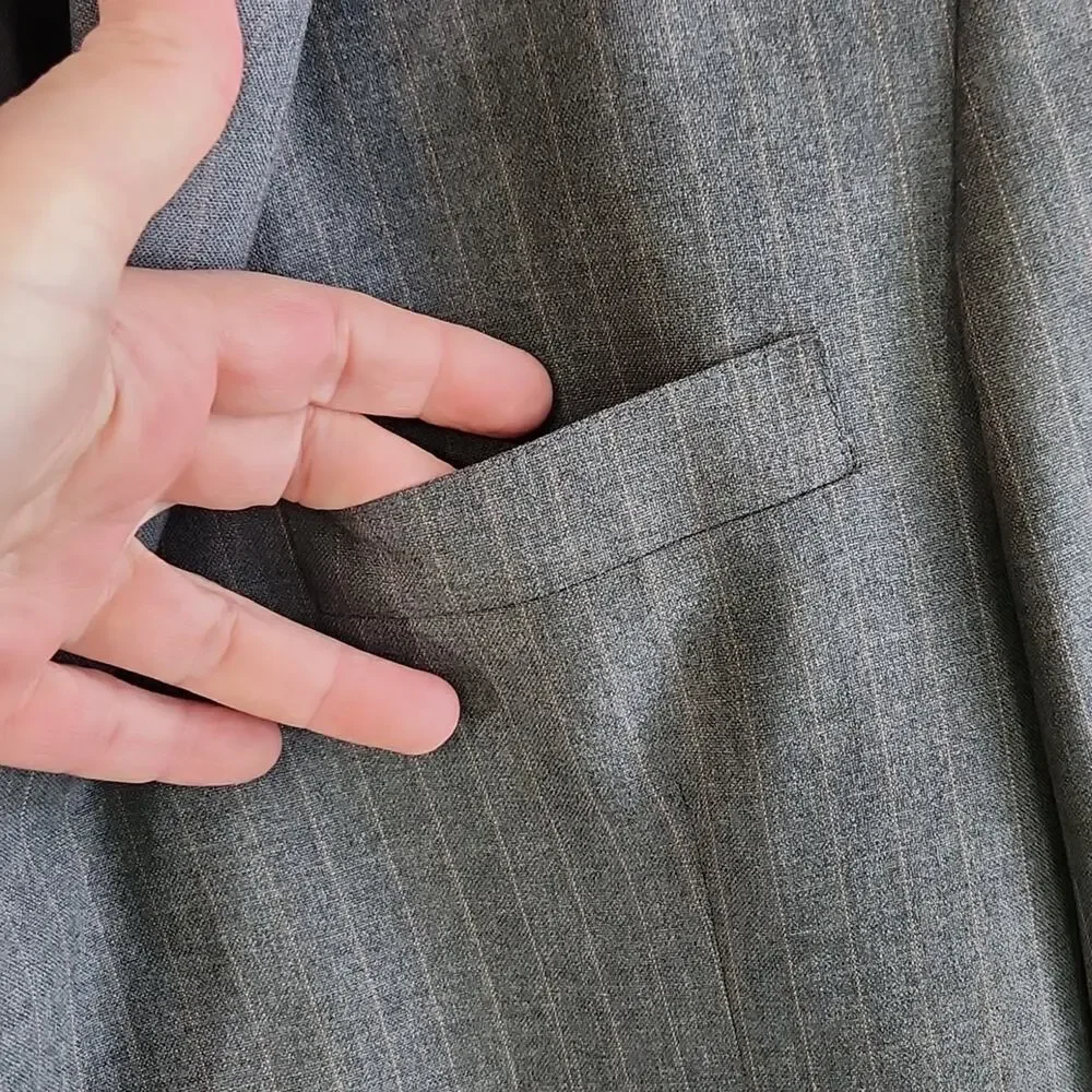 Vintage Palm Beach Gray Pinstriped Single Breasted Suit‎ 42 33x43 Business 80s
